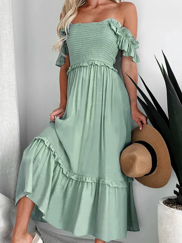 Halter Back Maxi Dress with Smocked Bodice and Ruffled Hem