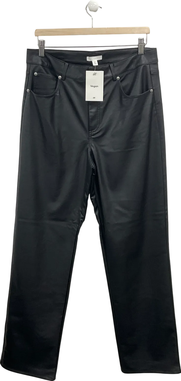 H&M Black Vegan Leather Trousers UK 18