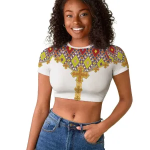 Happy Ethiopian Timkat Raglan Cropped T shirt Cross Mix Tilet Pattern LT15