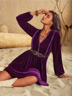 Hazel Blues® |  Ruffled V-Neck Long Sleeve Dress