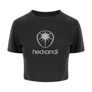 Hedkandi Grey Distressed Modern Logo Women's Cropped T-Shirt
