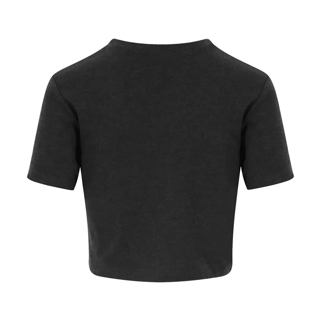 Hedkandi Grey Distressed Modern Logo Women's Cropped T-Shirt