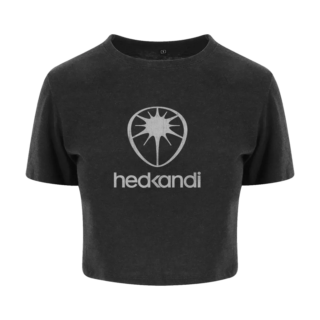 Hedkandi Grey Distressed Modern Logo Women's Cropped T-Shirt