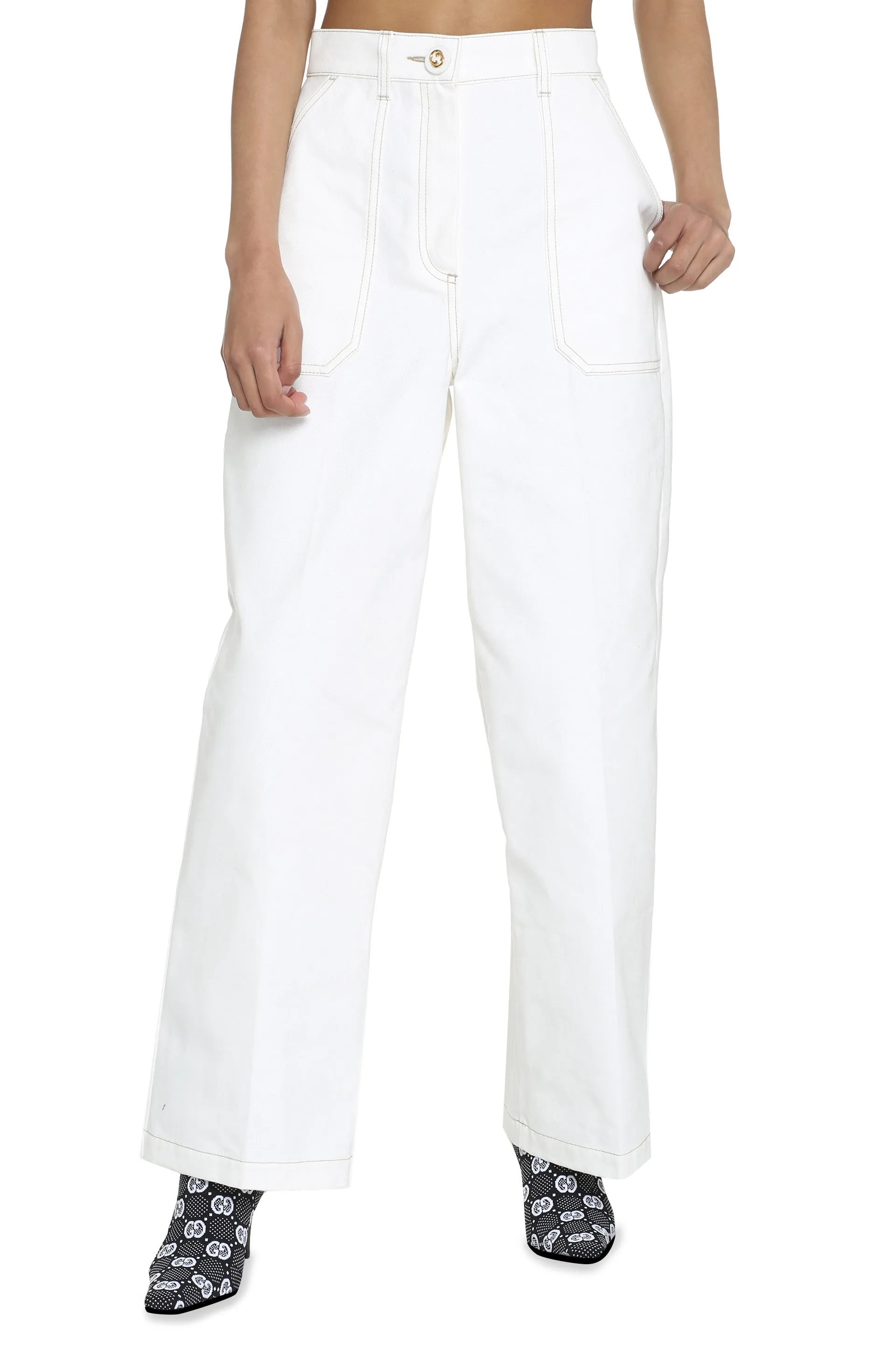 High-rise cotton trousers
