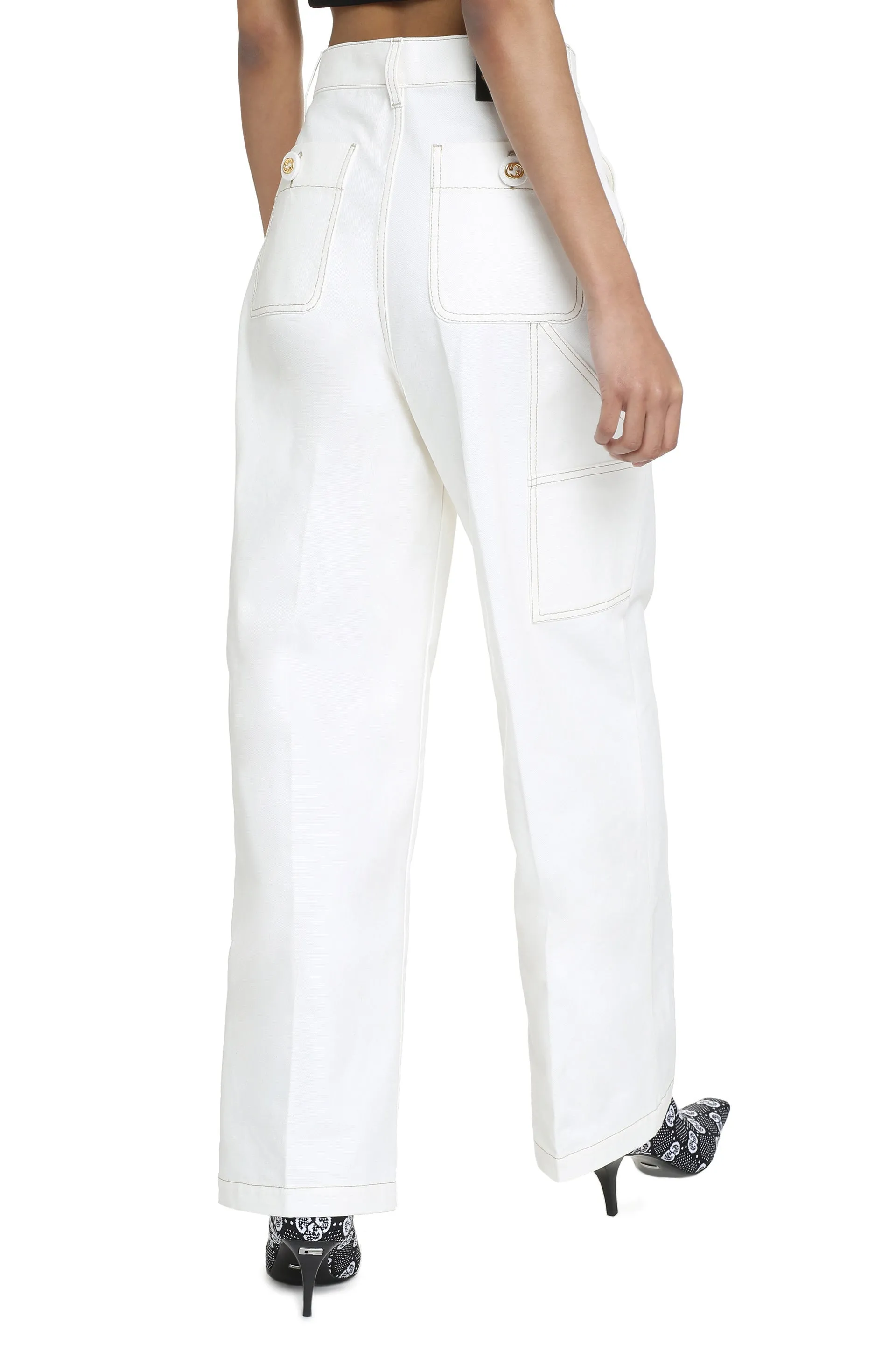 High-rise cotton trousers