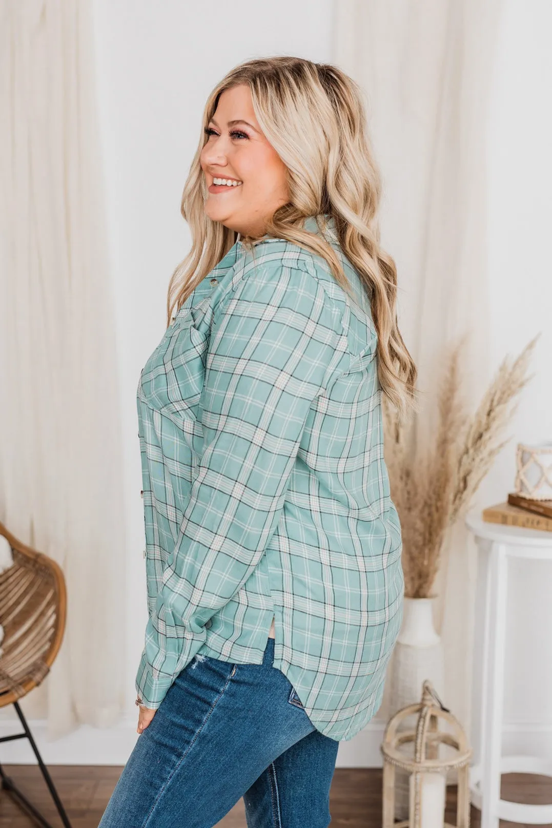 Holding Up My Own Plaid Top- Mint