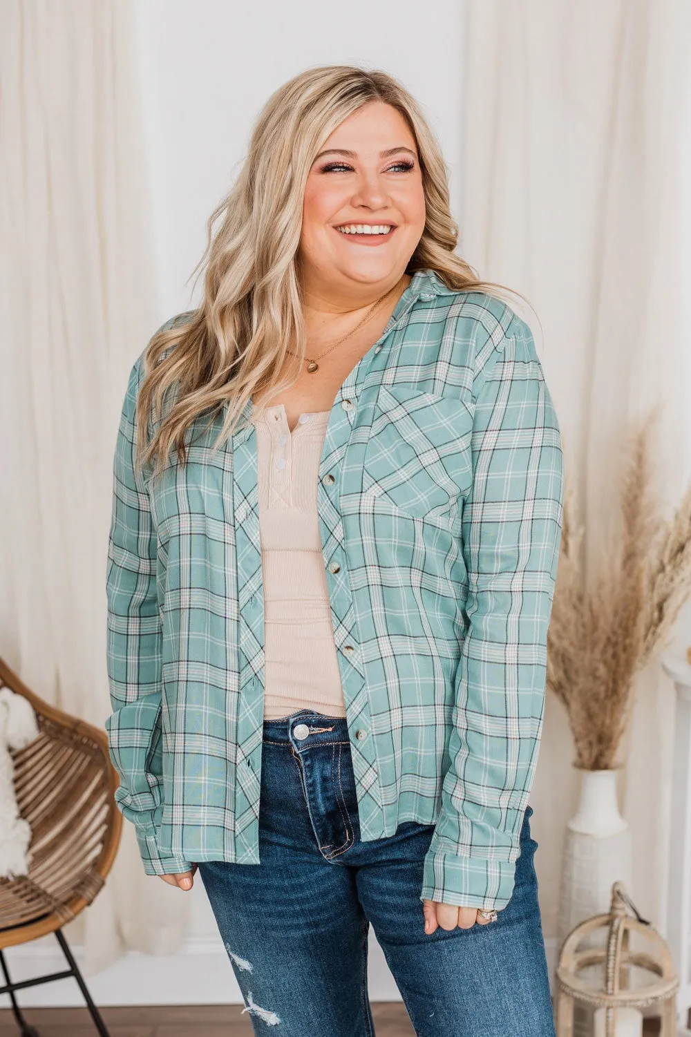 Holding Up My Own Plaid Top- Mint