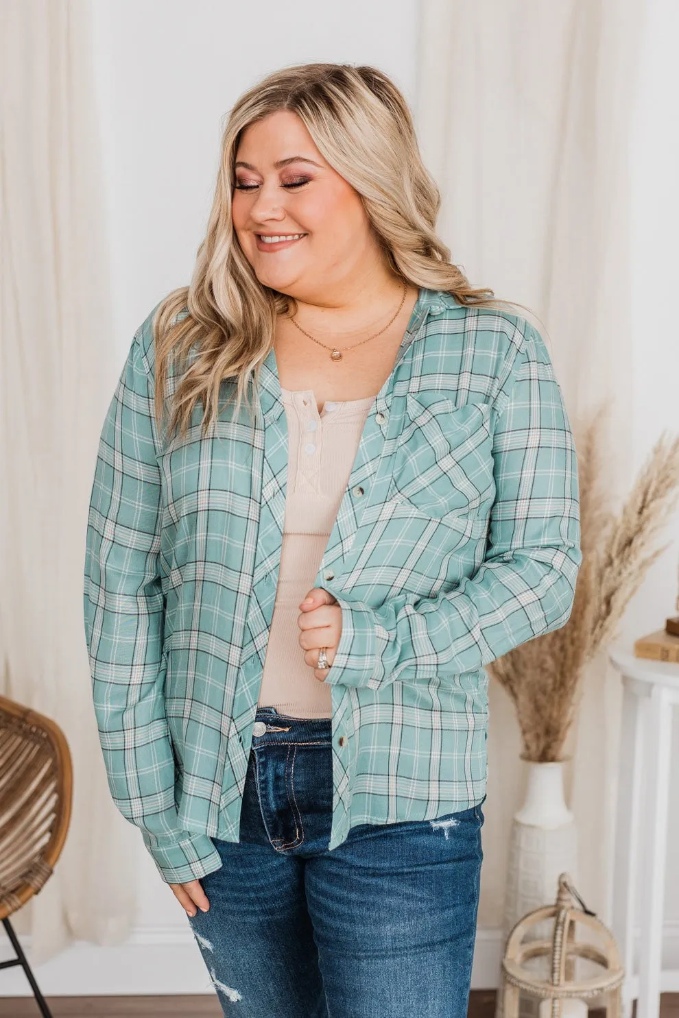 Holding Up My Own Plaid Top- Mint