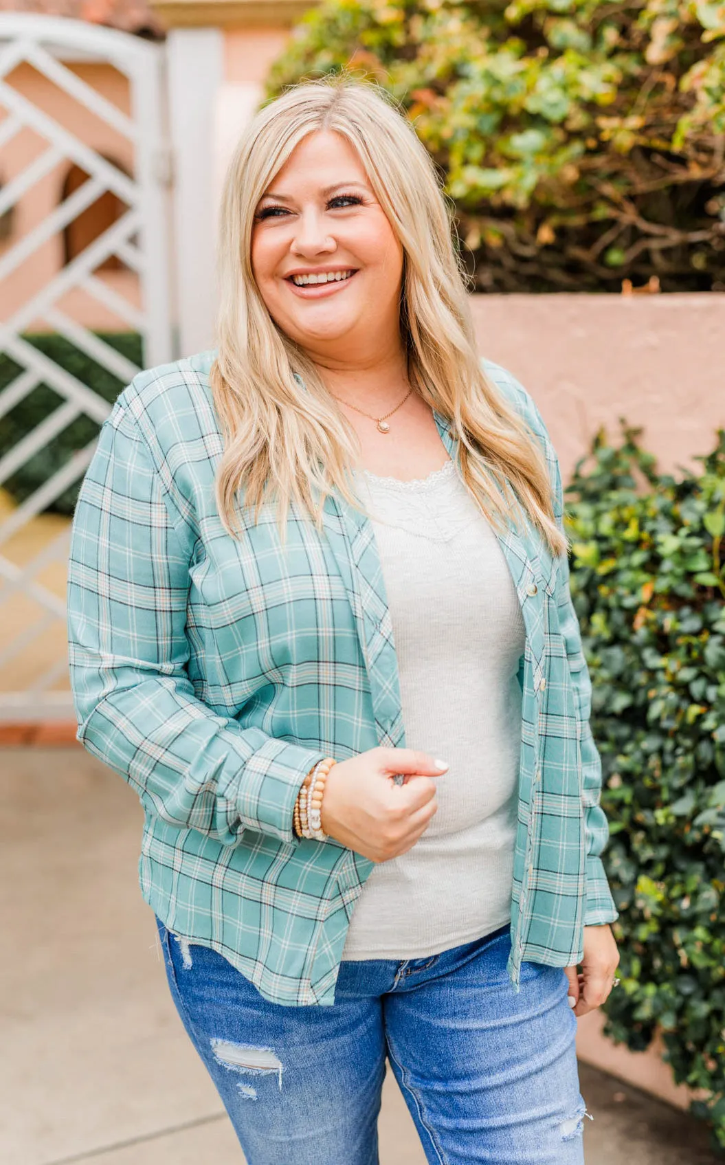 Holding Up My Own Plaid Top- Mint