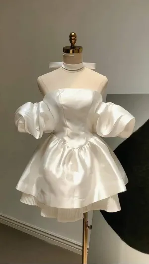 JazzHer Cute A line Off The Shoulder White Short Homecoming Dresses st Birthday Outfit (PRE-ORDER)