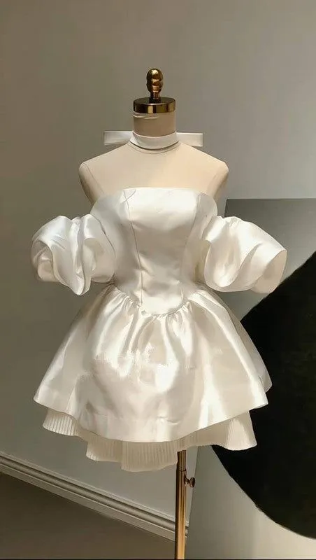 JazzHer Cute A line Off The Shoulder White Short Homecoming Dresses st Birthday Outfit (PRE-ORDER)