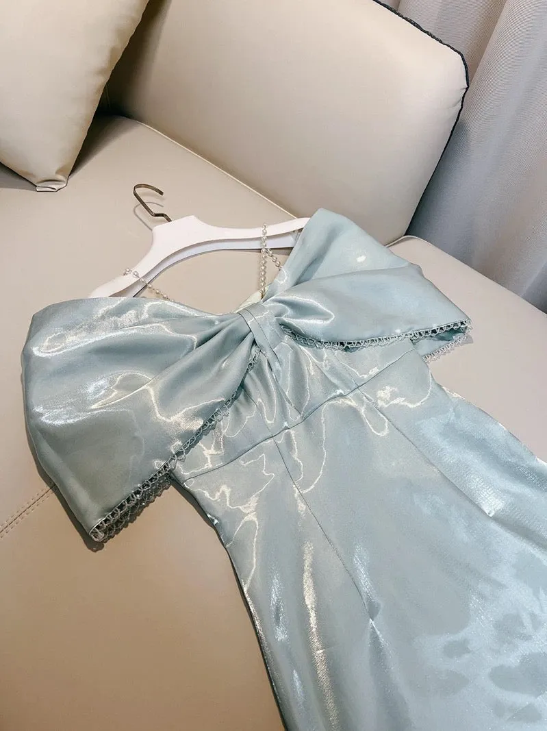 JazzHer Modest A Line Straps Off The Shoulder Short Blue Homecoming Dresses Party Dress (PRE-ORDER)