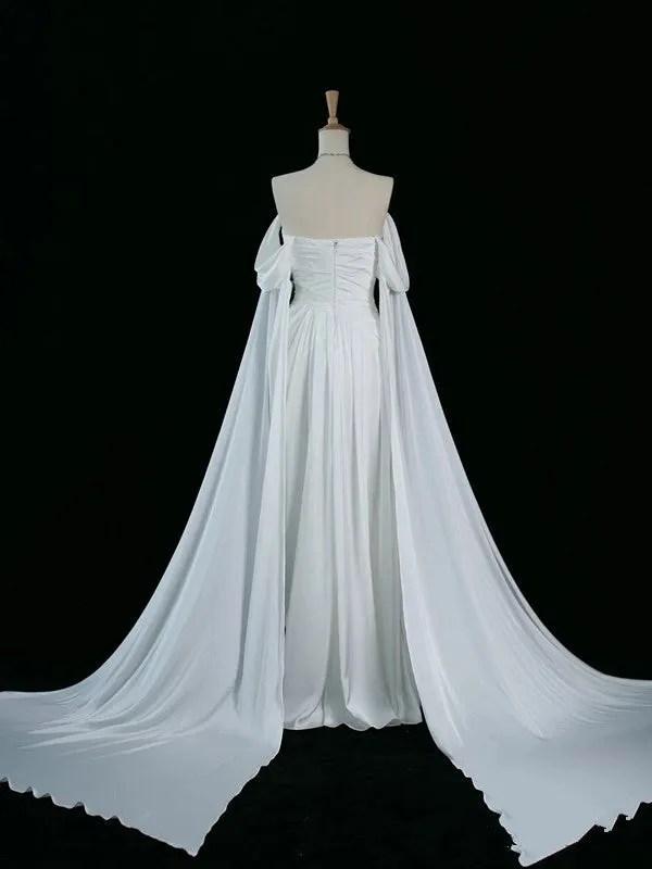 JazzHer Pretty A Line Off The Shoulder White Satin Long Prom Dresses Party Evening Dress (PRE-ORDER)