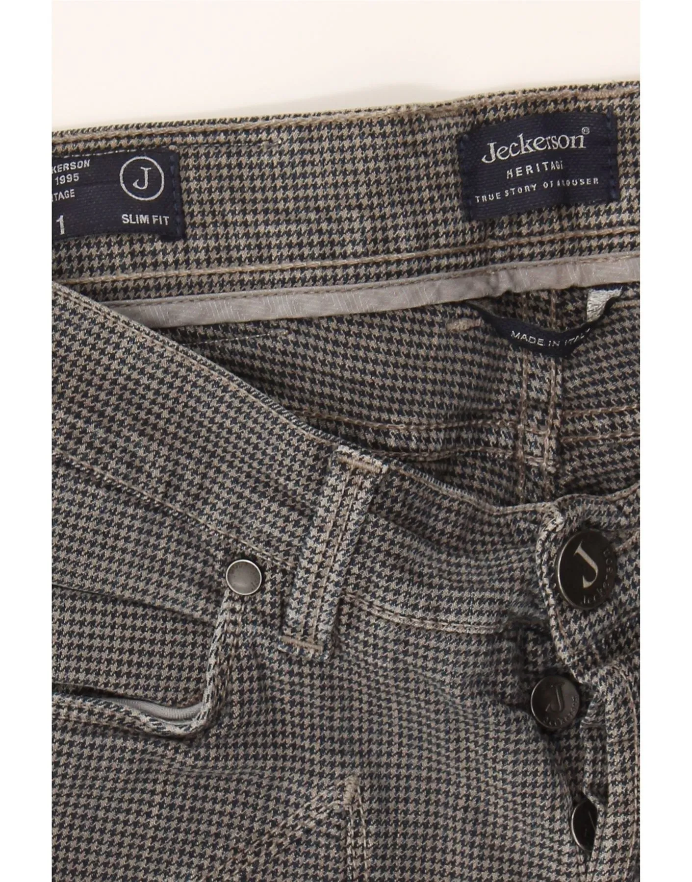JECKERSON Womens Slim Fit Casual Trousers W31 L31 Grey Houndstooth Cotton