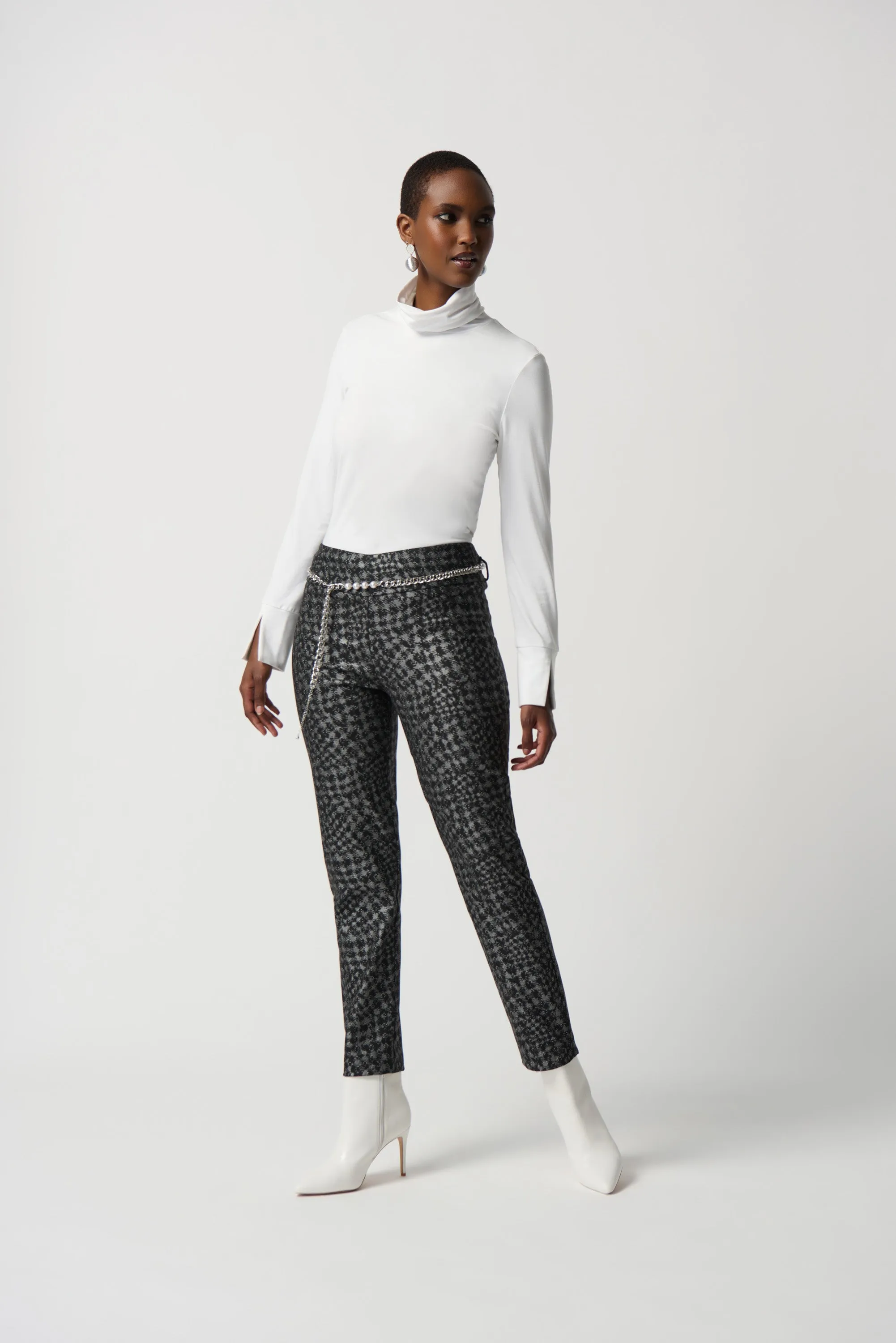 Joseph Ribkoff Houndstooth Pull-On Pants with Pearl Belt Jr234101