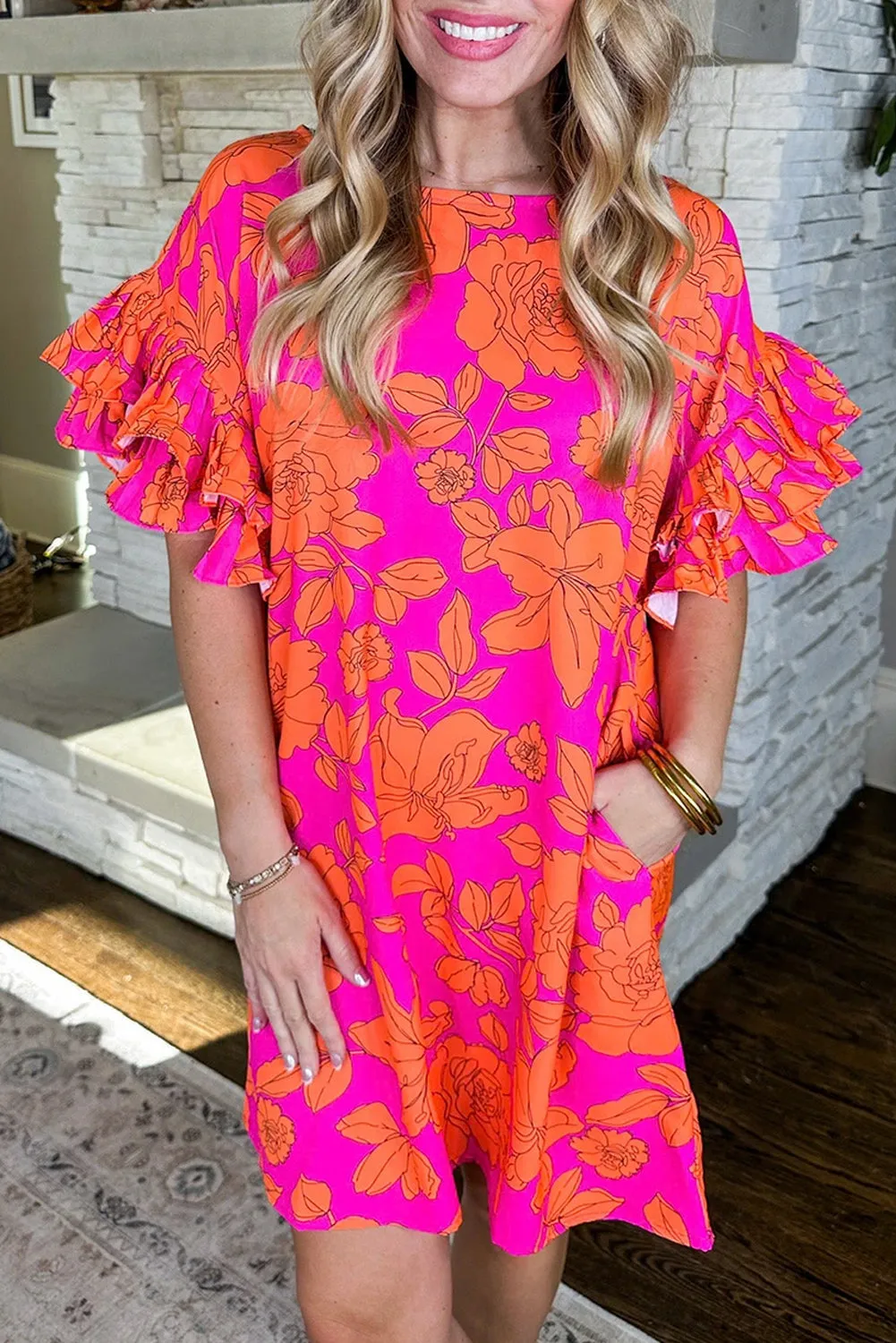 KaleaBoutique Voluminous Ruffled Sleeve Floral Dress