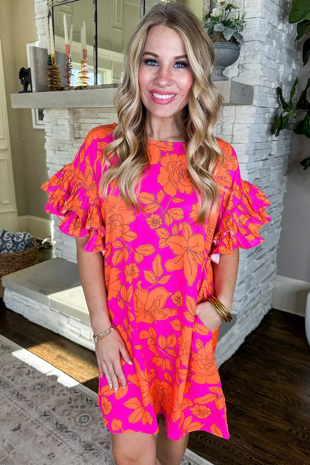 KaleaBoutique Voluminous Ruffled Sleeve Floral Dress