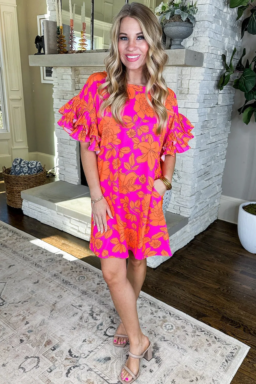 KaleaBoutique Voluminous Ruffled Sleeve Floral Dress
