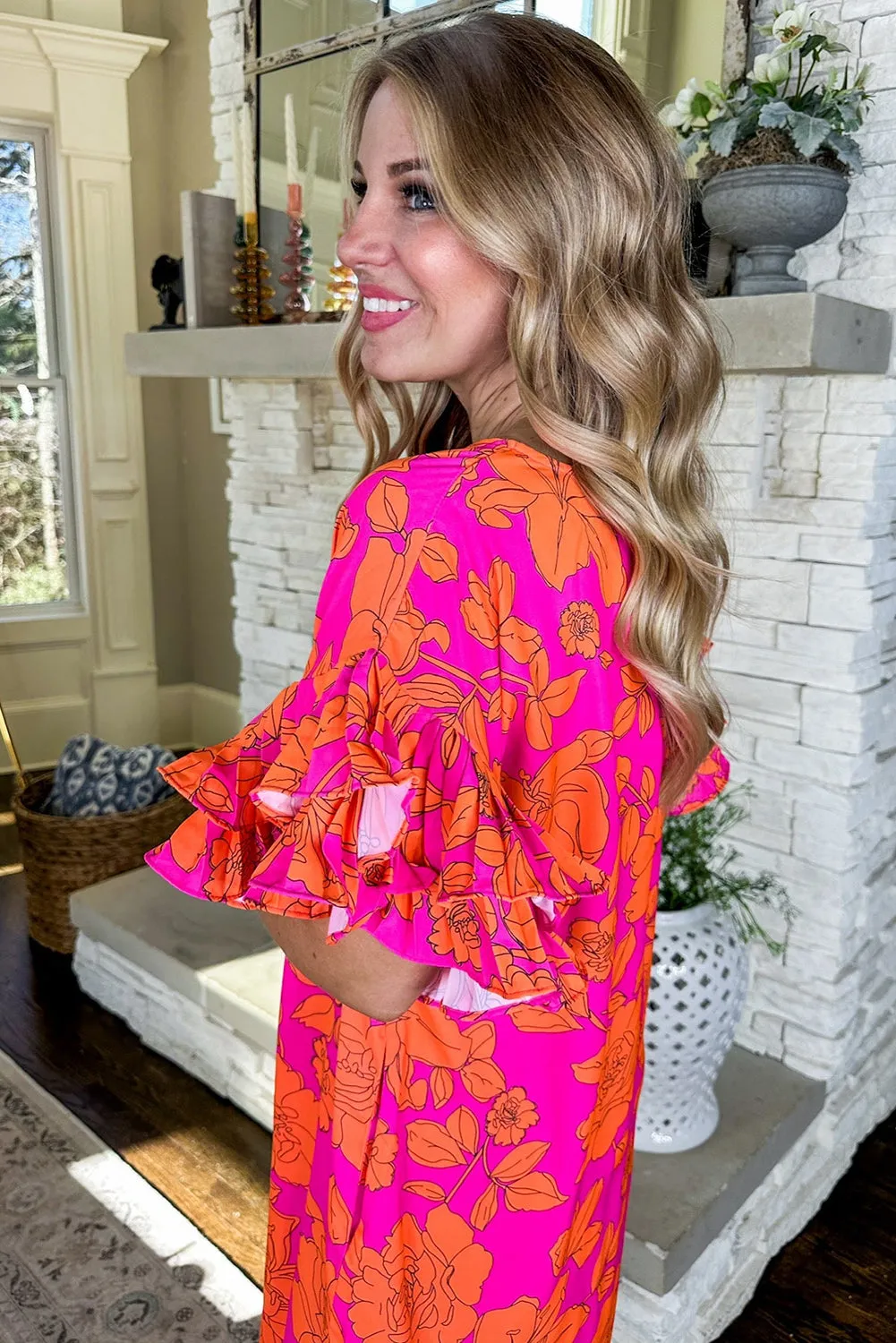 KaleaBoutique Voluminous Ruffled Sleeve Floral Dress