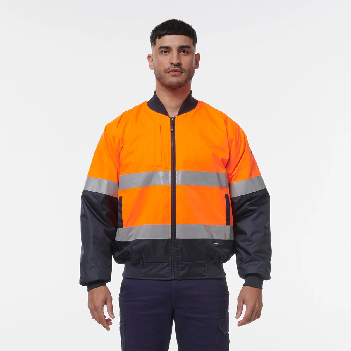 KingGee Men's Reflective Bomber Jacket - Orange/Navy