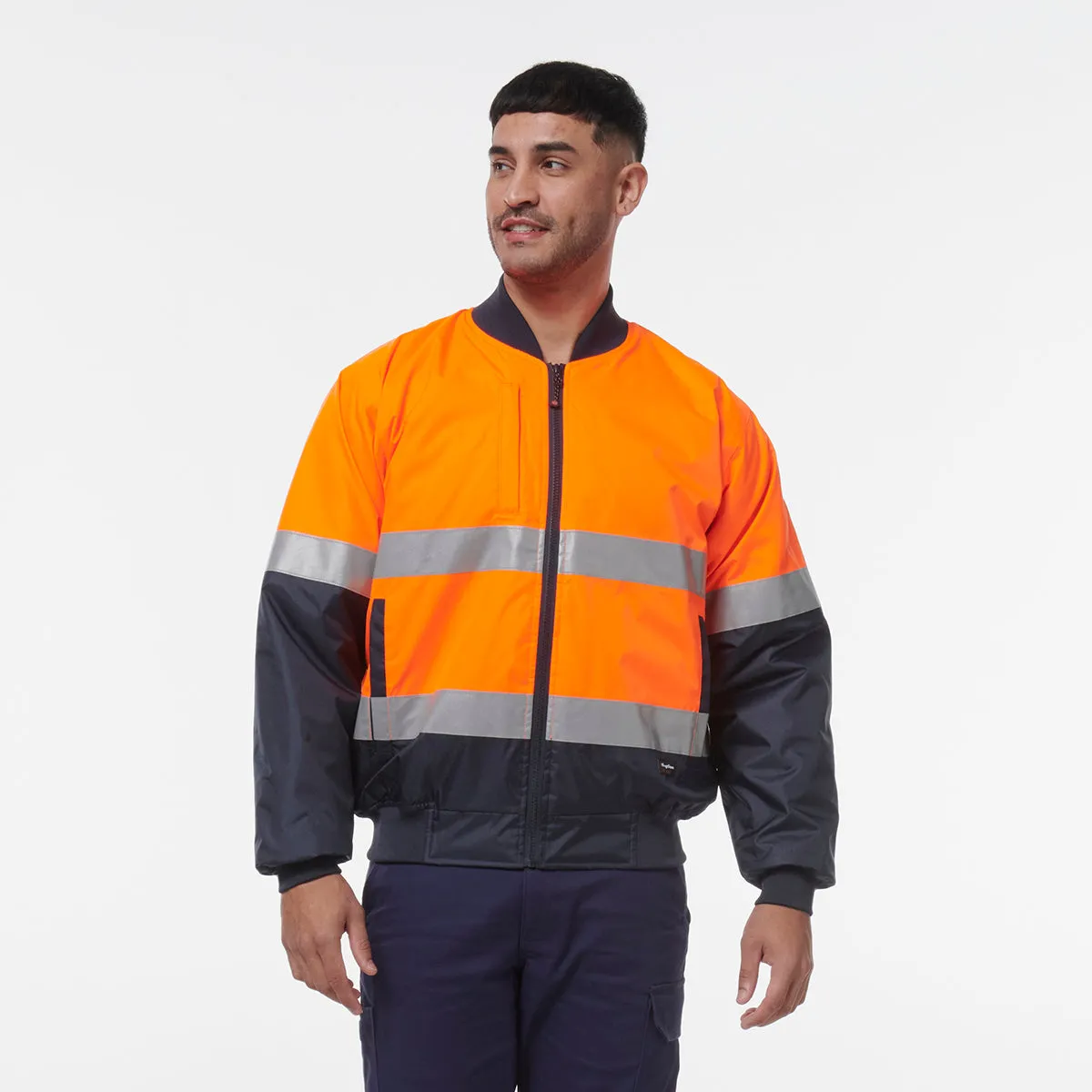 KingGee Men's Reflective Bomber Jacket - Orange/Navy