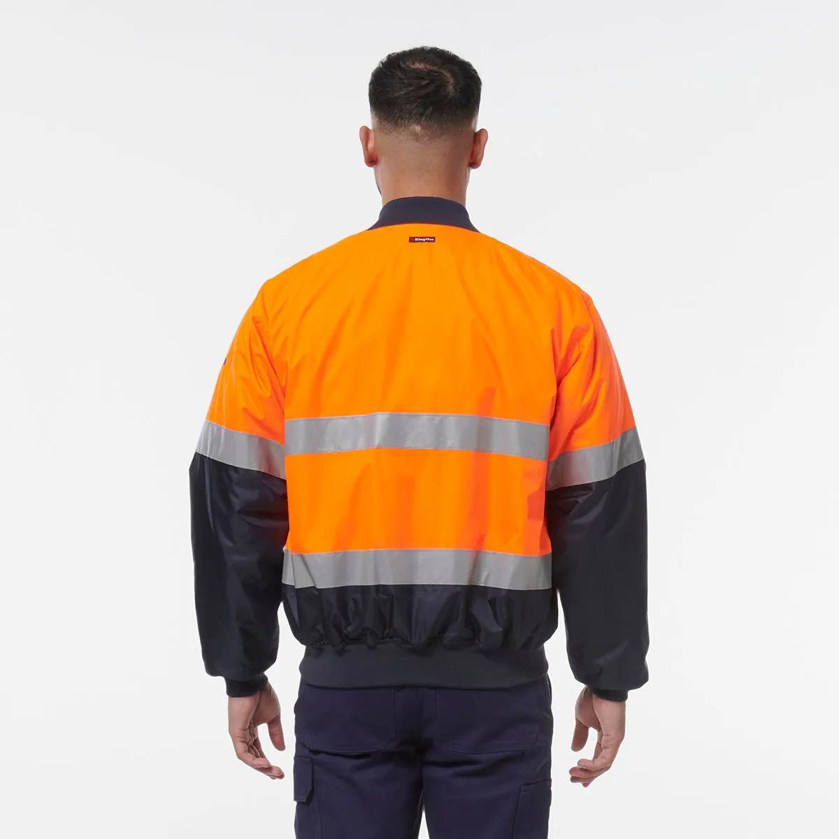 KingGee Men's Reflective Bomber Jacket - Orange/Navy