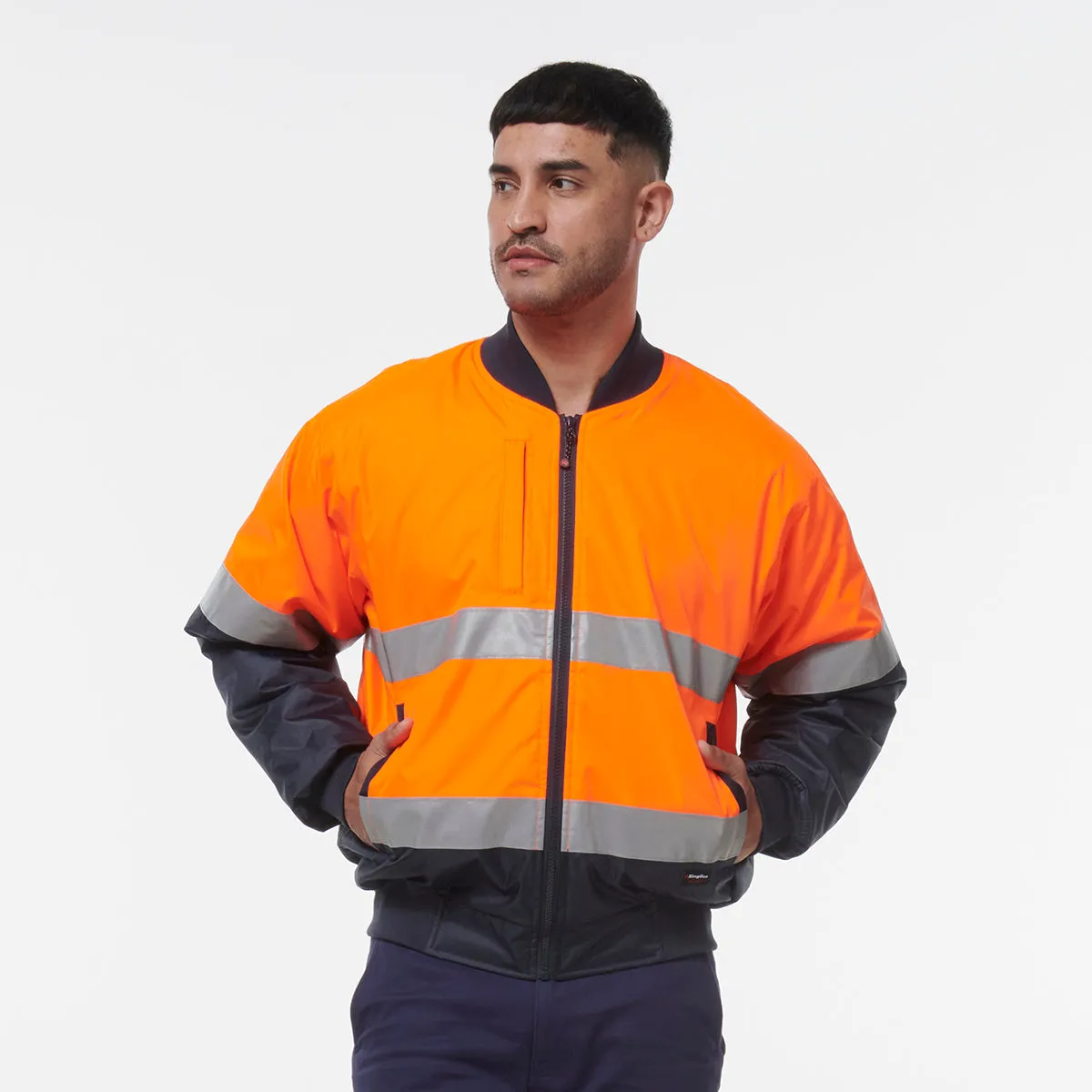 KingGee Men's Reflective Bomber Jacket - Orange/Navy