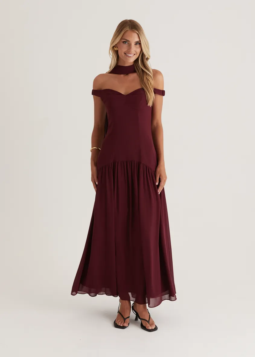Kirah Off Shoulder Maxi Dress - Wine