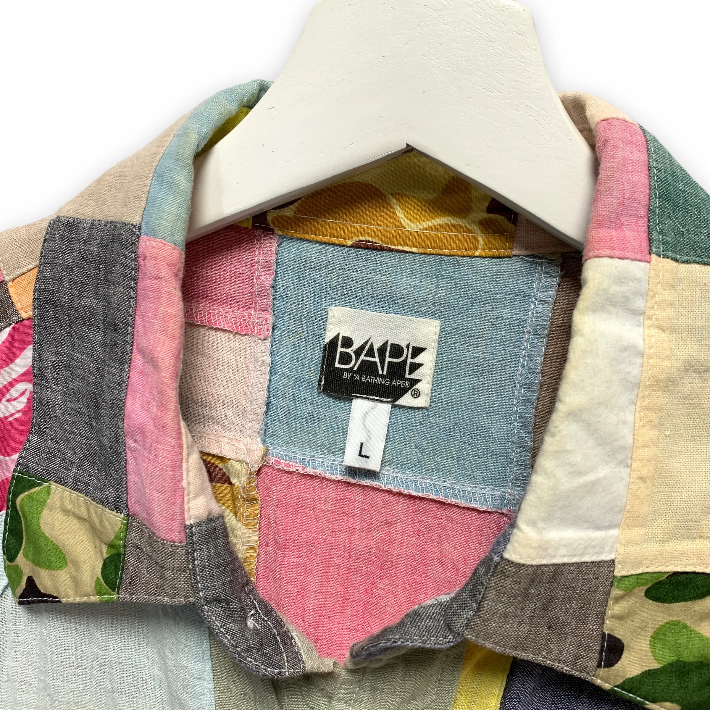 [L] A Bathing Ape Bape Patchwork Plaid S/S Shirt
