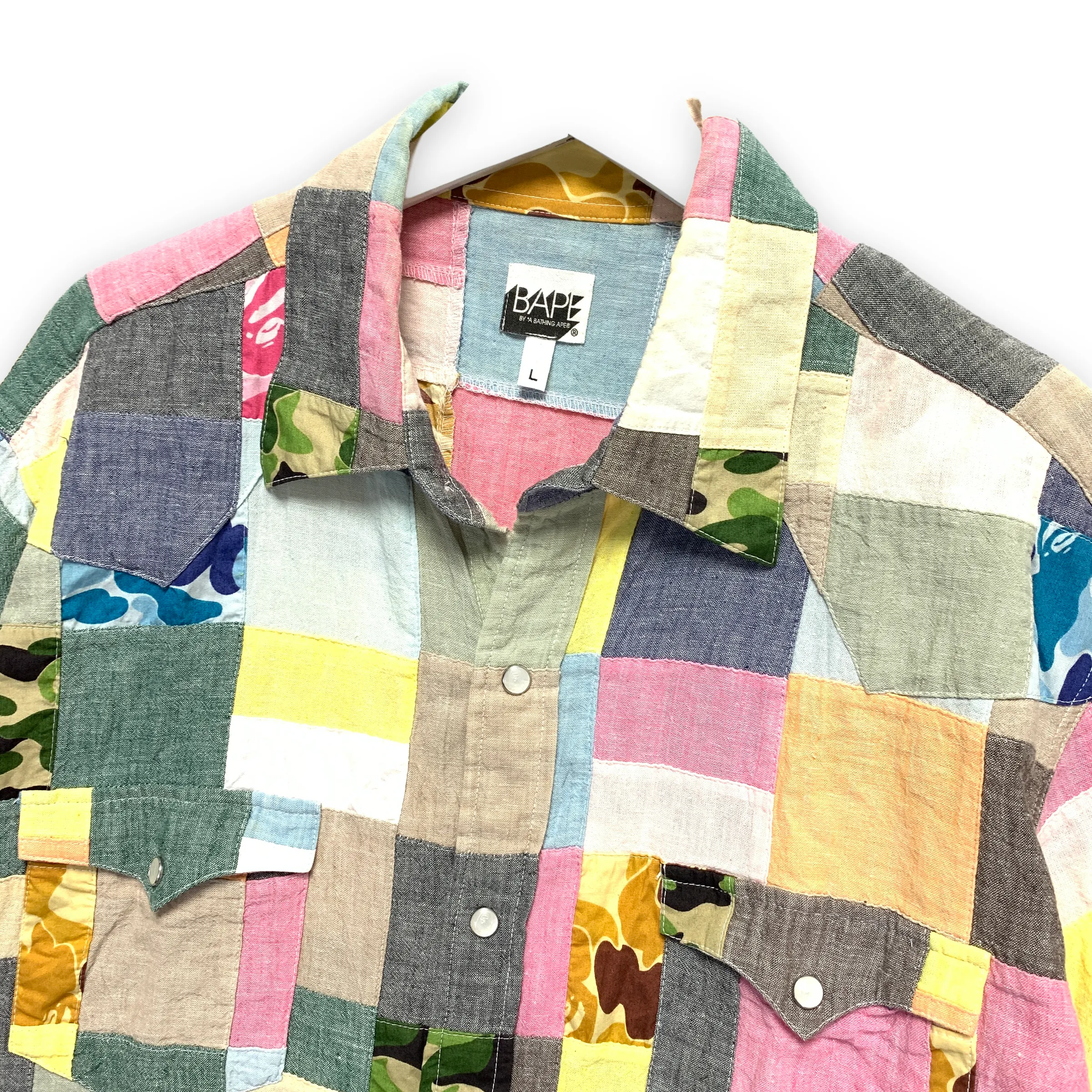 [L] A Bathing Ape Bape Patchwork Plaid S/S Shirt