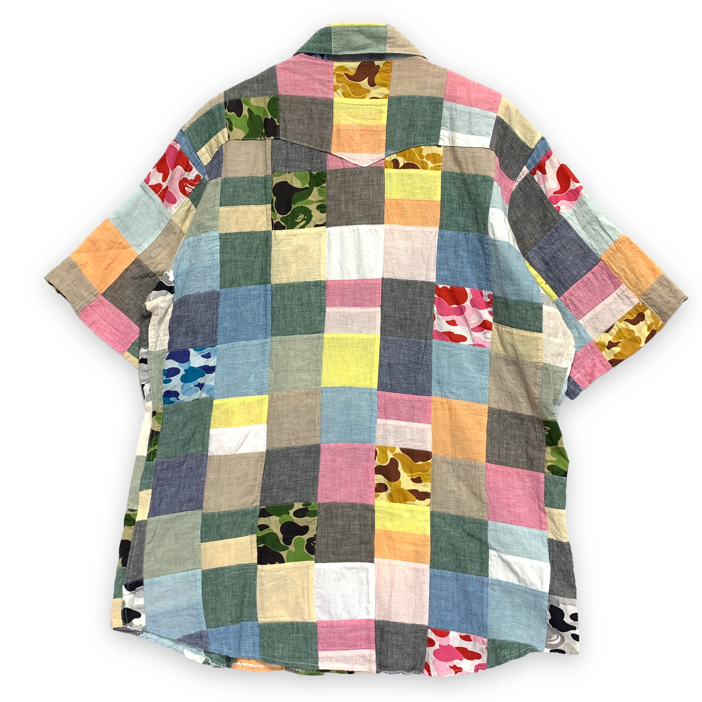 [L] A Bathing Ape Bape Patchwork Plaid S/S Shirt