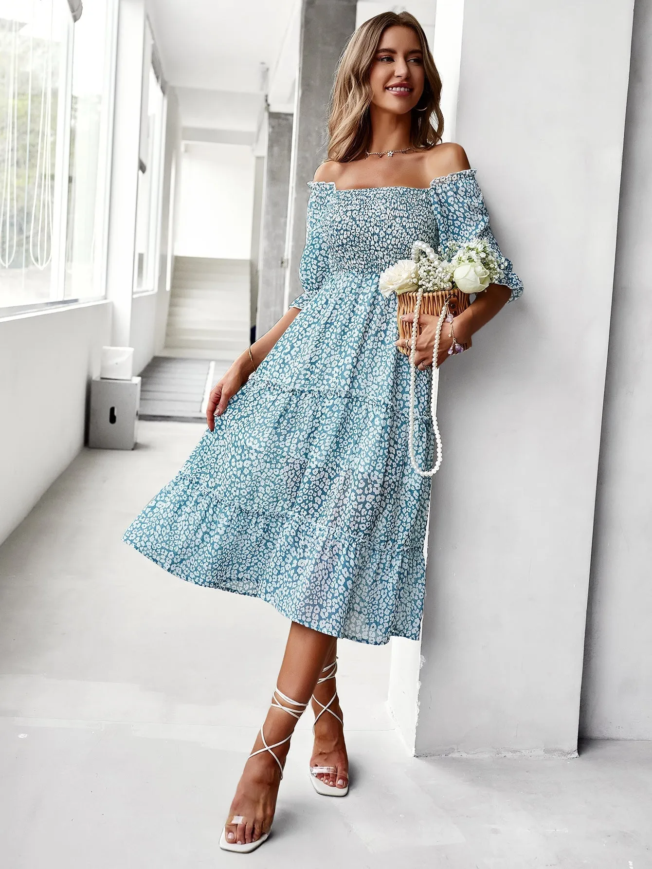 Laurisa Midi Dress - Cadet Blue