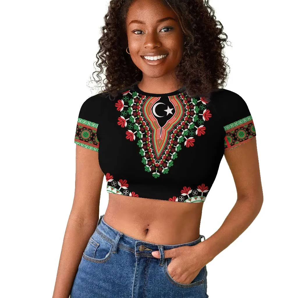 Libya Barbary Lion Raglan Cropped T shirt Dashiki Simple Style LT05