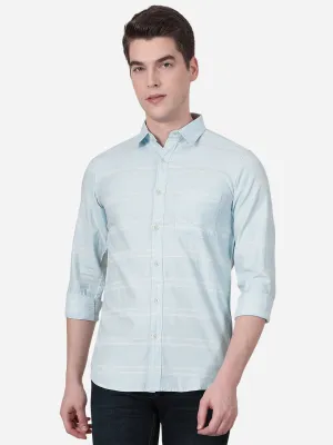 Light Blue Striped Slim Fit Semi Casual Shirt | JadeBlue
