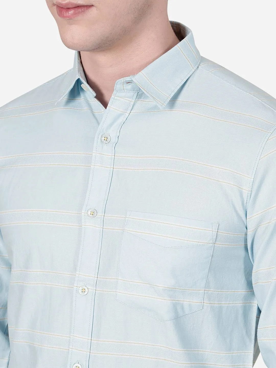 Light Blue Striped Slim Fit Semi Casual Shirt | JadeBlue