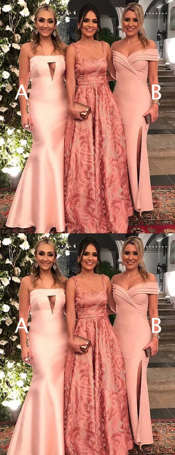 Light Nude Satin Off Shoulder Mismatched Mermaid Prom Dresses.PD00232