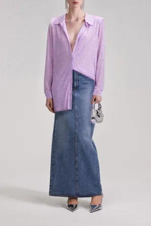 Lilac Rhinestone Mesh Shirt