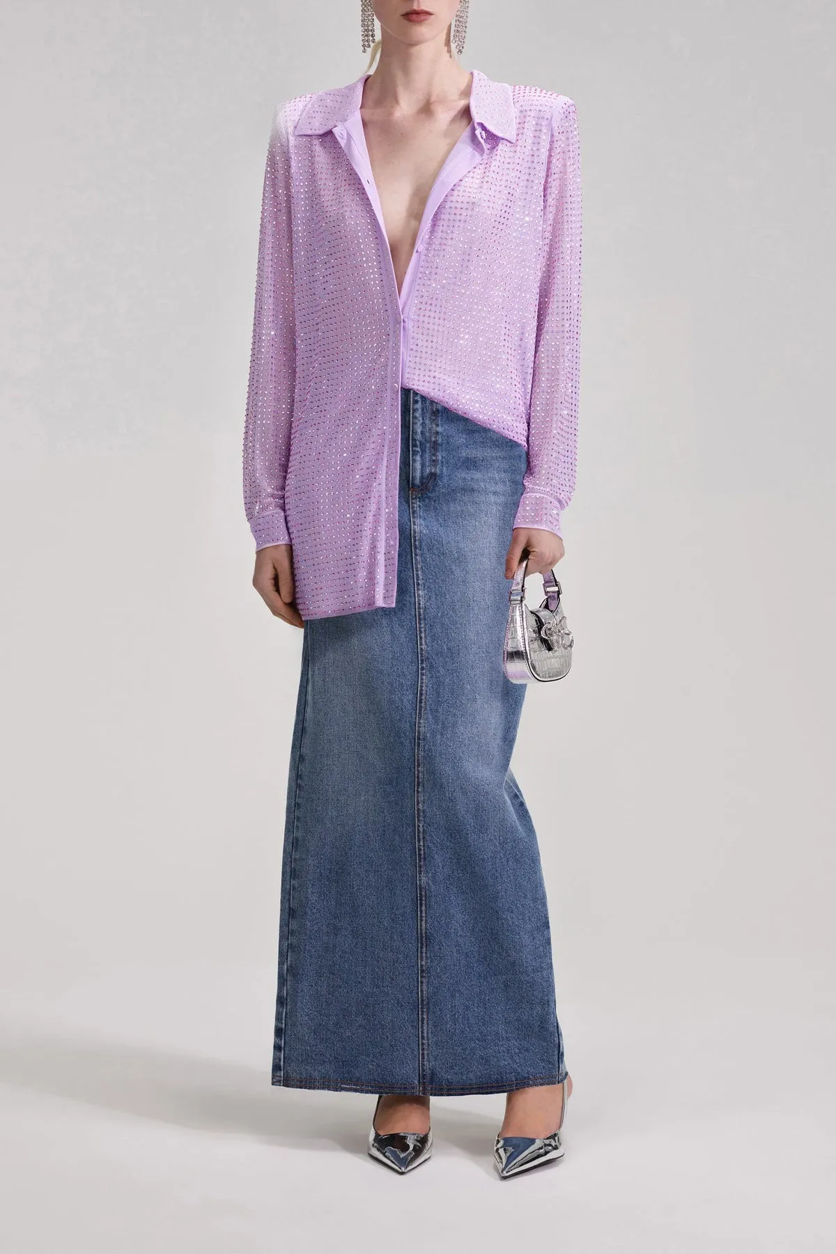 Lilac Rhinestone Mesh Shirt