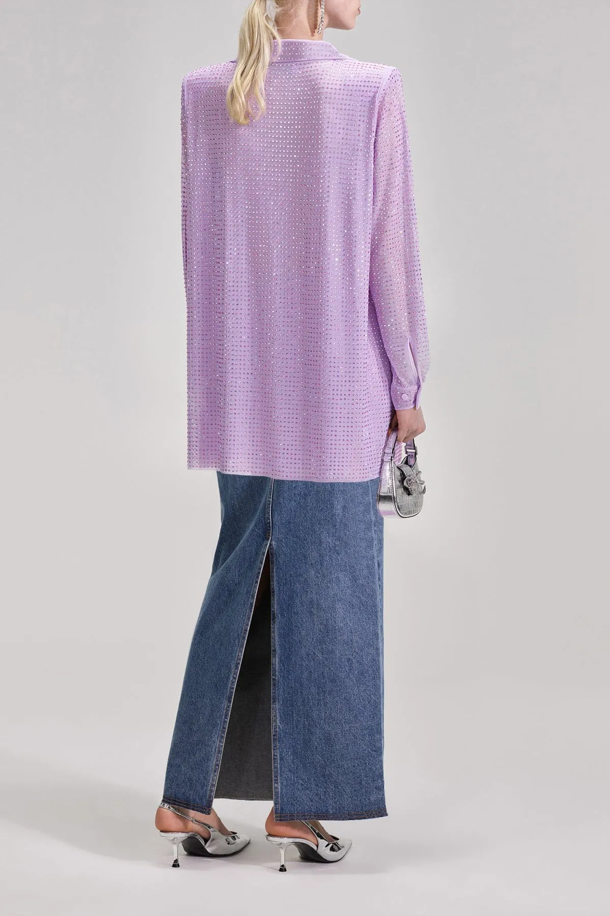 Lilac Rhinestone Mesh Shirt