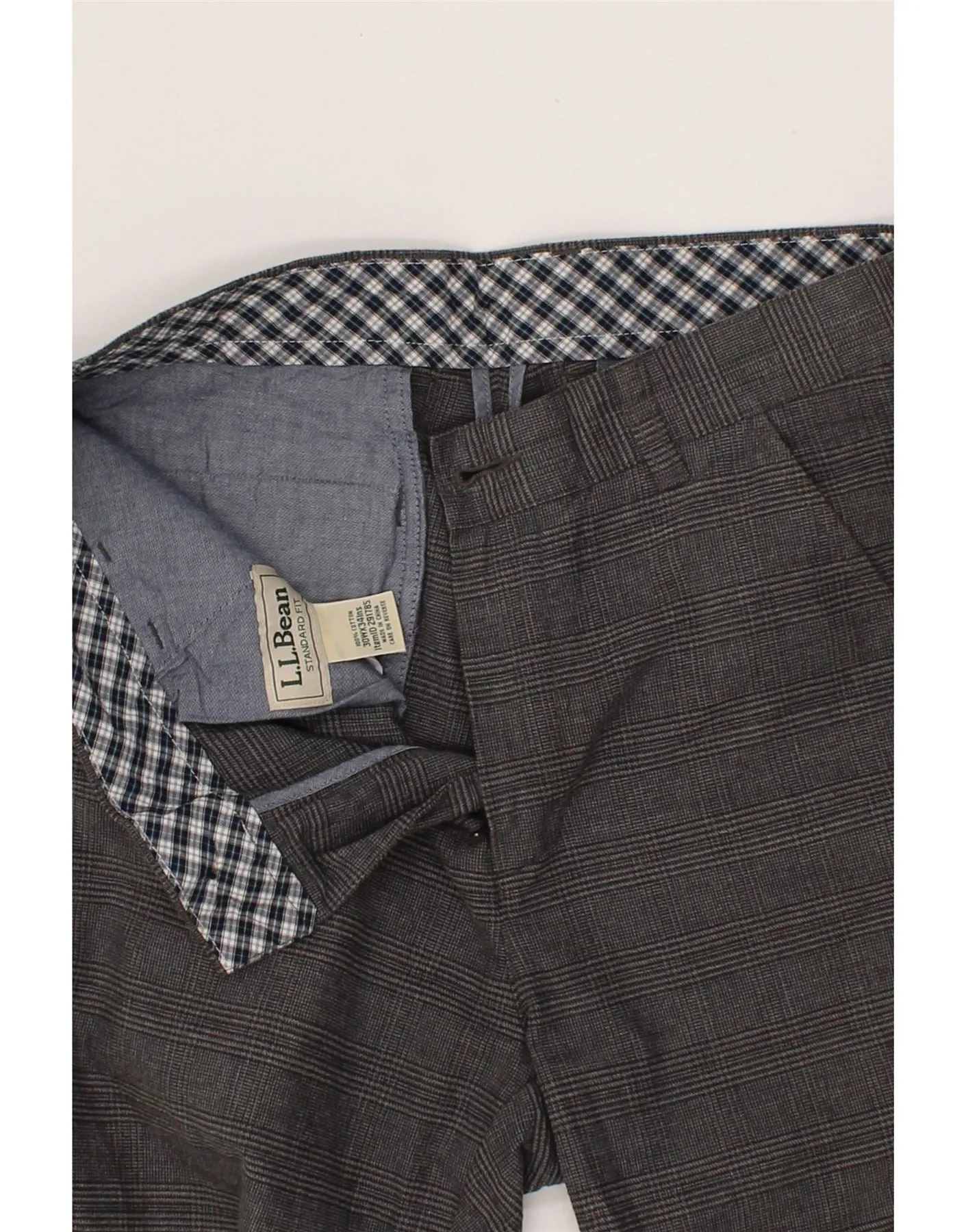 L.L.BEAN Mens Straight Suit Trousers W30 L26 Grey Houndstooth Cotton