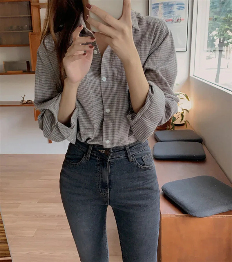 Long Sleeve Casual Plaid Style Office Blouse Shirt