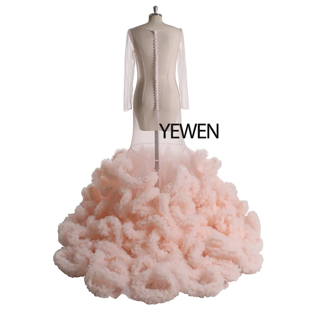 Long Sleeve Sexy Maternity Dress Ruffled Mermaid Maxi Dress
