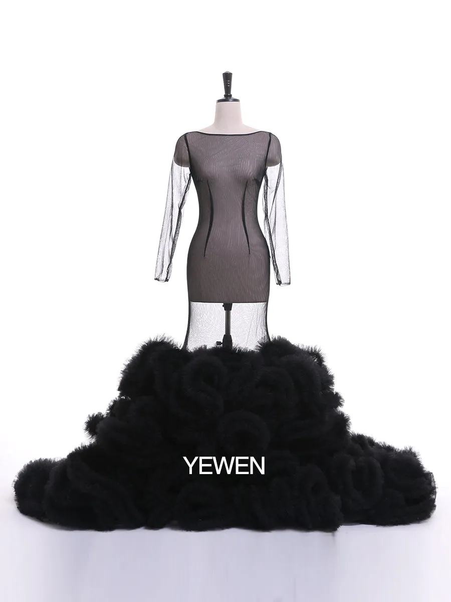 Long Sleeve Sexy Maternity Dress Ruffled Mermaid Maxi Dress