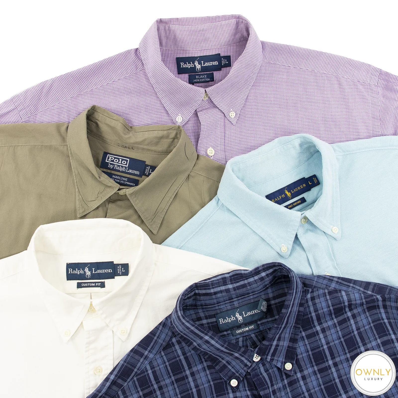 LOT of 5 Ralph Lauren Multi Color Cotton Plaid Checked Dress Shirts L