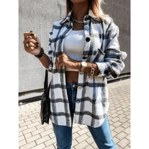Luxurious Fashionable Women's Long Sleeve Plaid Shirt Coats Top Spring Autumn Casual Lapel Cardigan ,Jackets ,Outerwear,Streetwear