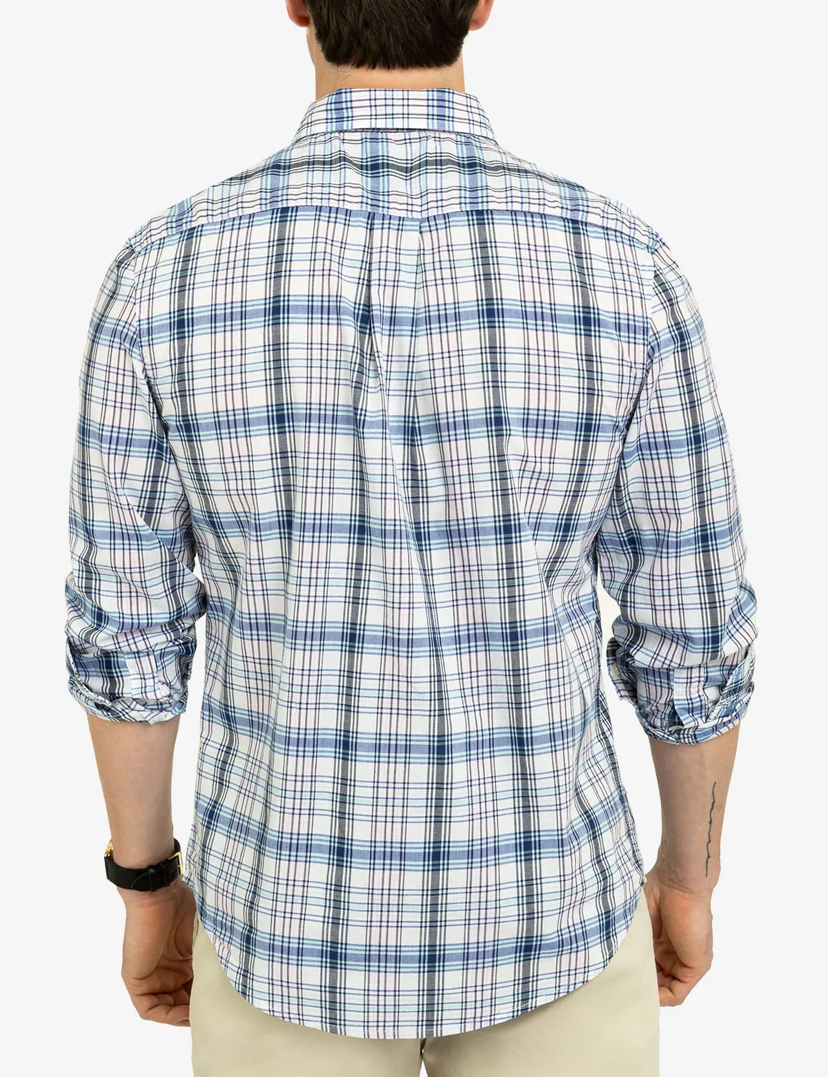 MADRAS PLAID PRINT LONG SLEEVE WOVEN SHIRT