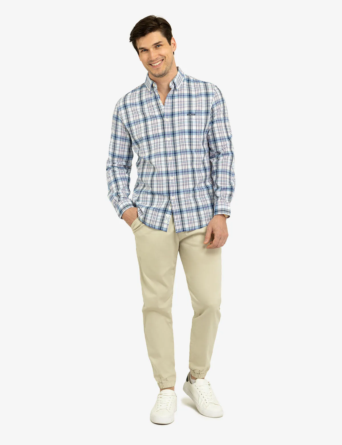 MADRAS PLAID PRINT LONG SLEEVE WOVEN SHIRT
