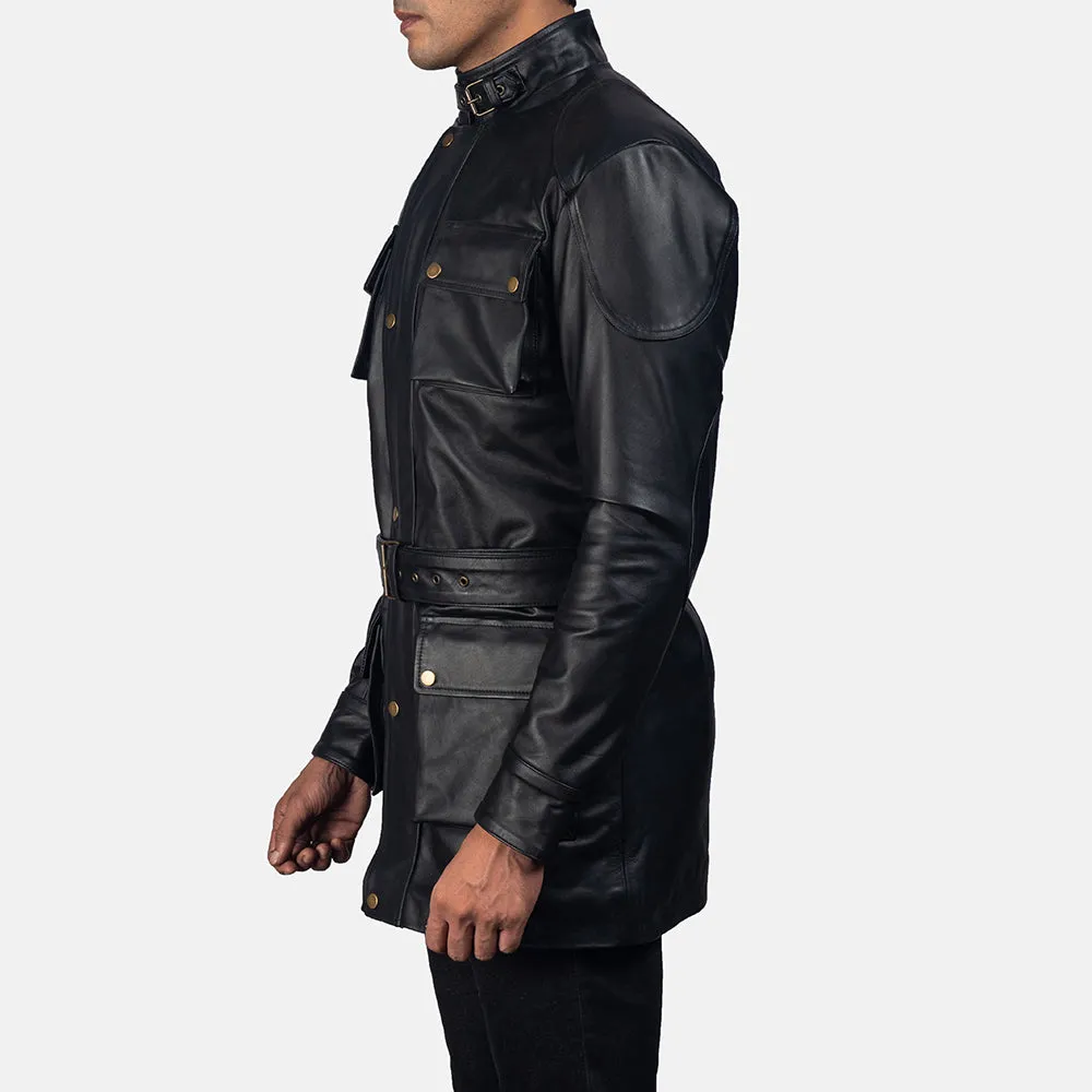 Majestic Black Leather Coat