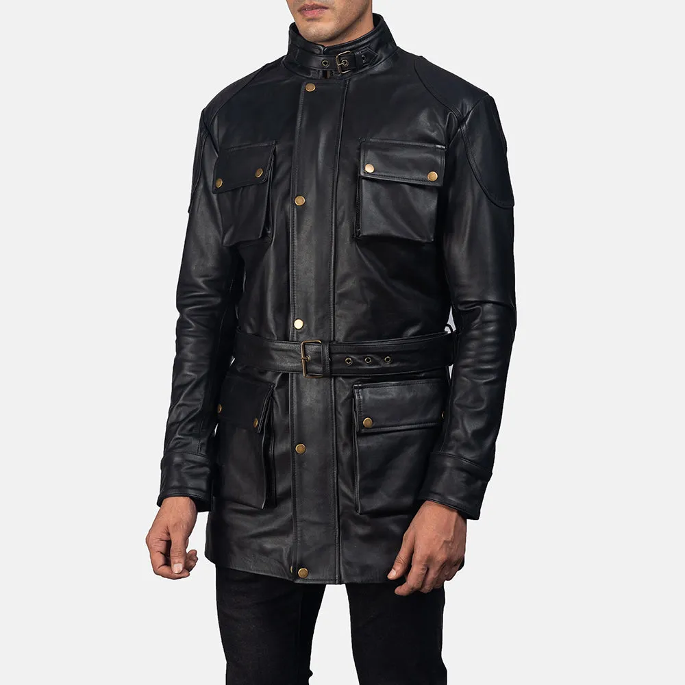 Majestic Black Leather Coat
