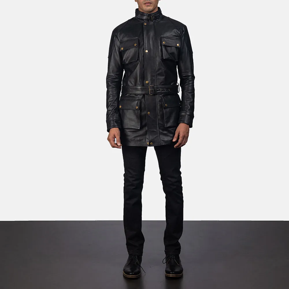 Majestic Black Leather Coat
